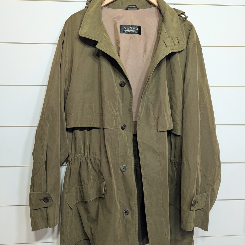 Carole Cohen Tokyo Olive Trench Coat | Japanese Minimalist Quiet Luxury M Sanyo